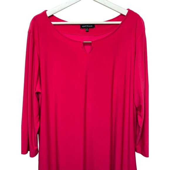 Ellen Weaver Top Womens 3/4 Sleeve Plus Size 2X Shirt Pink Fuchsia Stretch Work - Picture 2 of 13